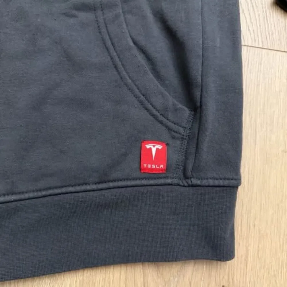 Tesla Embroidered Zip-Up Gray Hoodie size Small